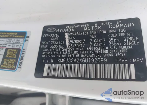 2016 Hyundai Tucson Eco из США, поврежденный, VIN KM8J33A2XGU192099